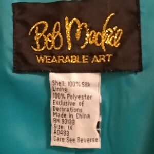 FINAL PRICE Bob Mackie silk 2-pc teal/black jacket set w embroidered neckline 1X
